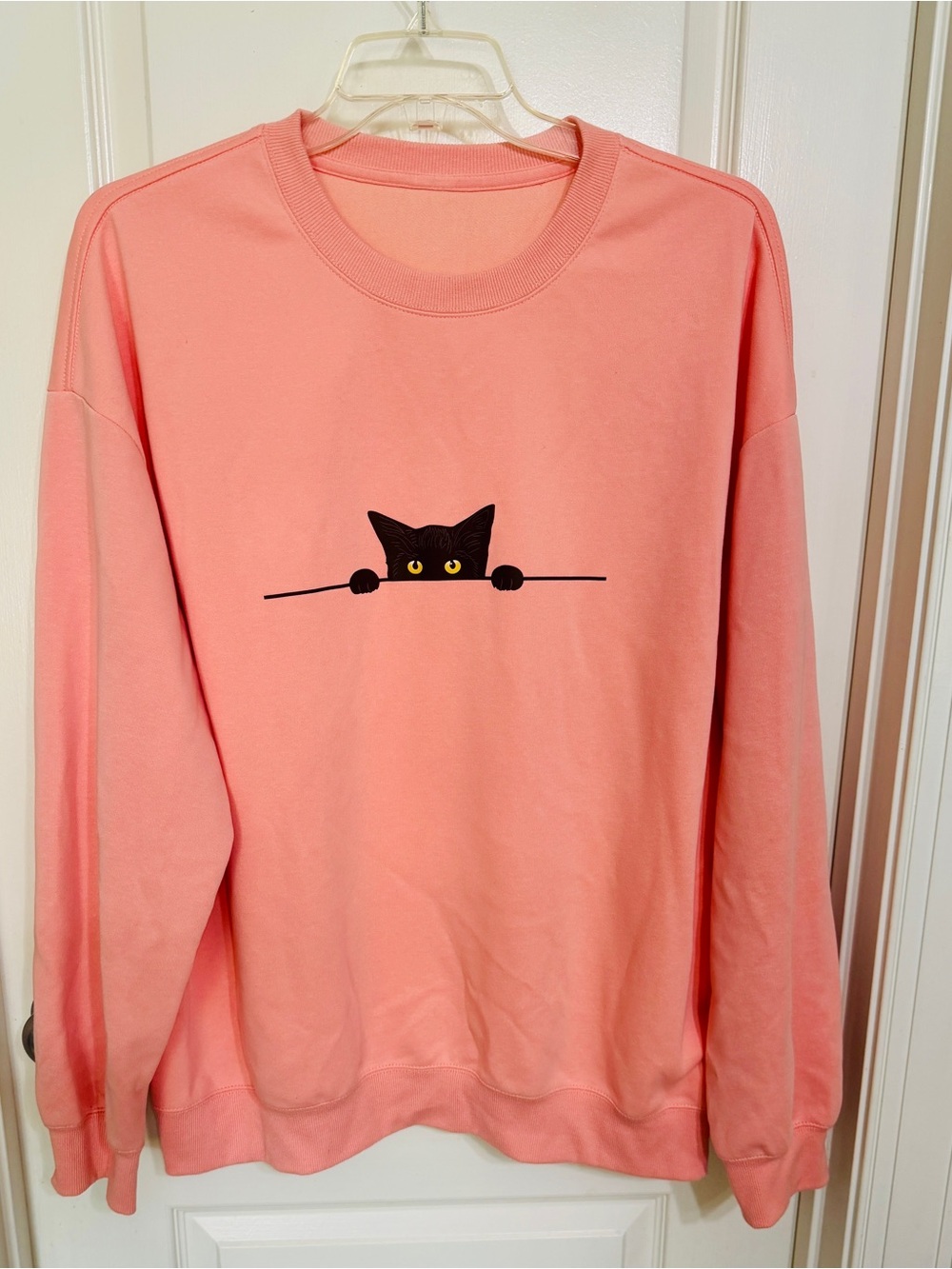 Source Unknown Coral Pullover with Peeking Black Cat Graphic